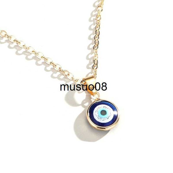 

pendant necklaces round drop shape evil eye pendant necklace golden chain turkish protect lucky necklace for women men gifts j230601, Silver