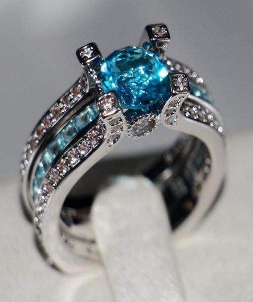 

choucong fashion jewelry 925 sterling silver aquamarine gemstones round cut birthstone wedding women engagement bridal finger ring5674667