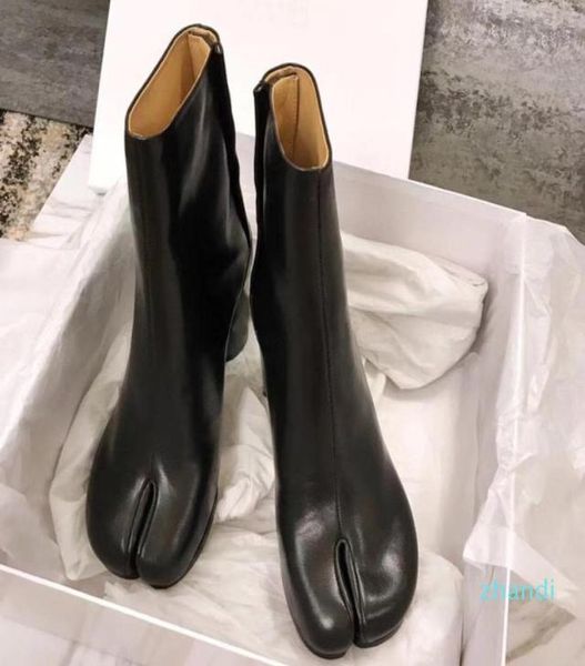 

design tabi boots split toe chunky high heel women boots leather zapatos mujer fashion autumn women shoes botas mujer19171126, Black