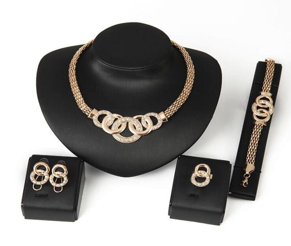 

luxury bridal wedding jewelry set rhinestone 18k rose gold plated bracelet earring necklace finger ring set women crystal prom par1352395, Black