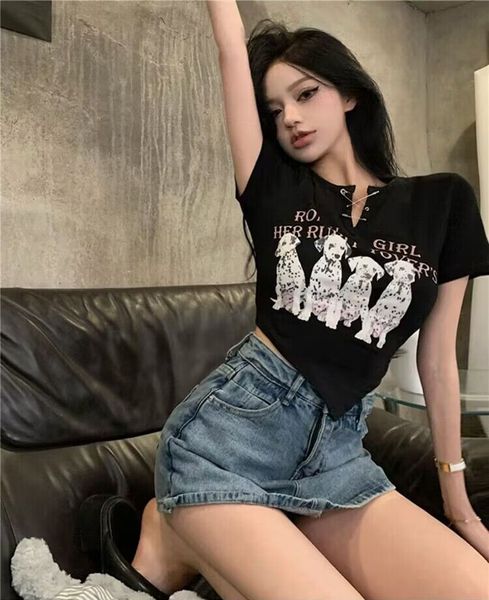 

printed short-sleeved irregular t-shirt women t-shirt summer stretch casual undershirt female all-match street activity crop /-2xl, White