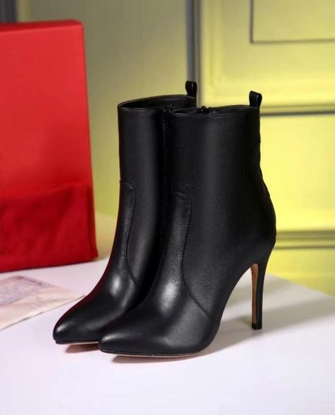 

fashion brand high heel boots for womens wool cow leather rivet ankle booties 90mm thin heel ladies casual shoes pointed toes sz356228594, Black