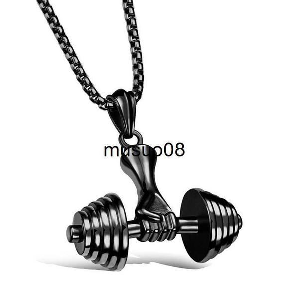 

pendant necklaces charm fitness gym bodybuilding sport dumbbell barbell pendant necklaces for men women sport fashion rope choker jewelry j2, Silver