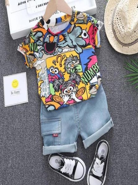 

children clothes summer baby boy cartoon tshirt shorts 2pcssets infant outfit kids fashion toddler tracksuit45840731033454, White