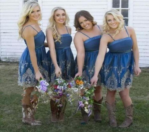 

boho country style bridesmaid dresses spaghetti straps lace appliques knee length wedding party guest dress 2018 lovely cockt2134209, White;pink