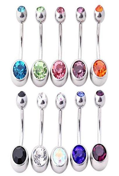 

factory double barbell navel body piercing jewelry shinning mix color crystal navel belly button ring4614902, Silver