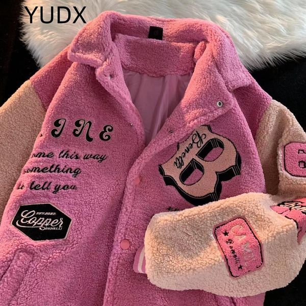 

dresses letter embroidery winter clothes women jacket high street vintage sherpa coat women clothing jackets loose jacket women, Black;gray