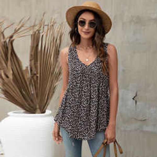 

clothing summer ladies casual v neck solid floral print tank women sleeveless blouse uv, White