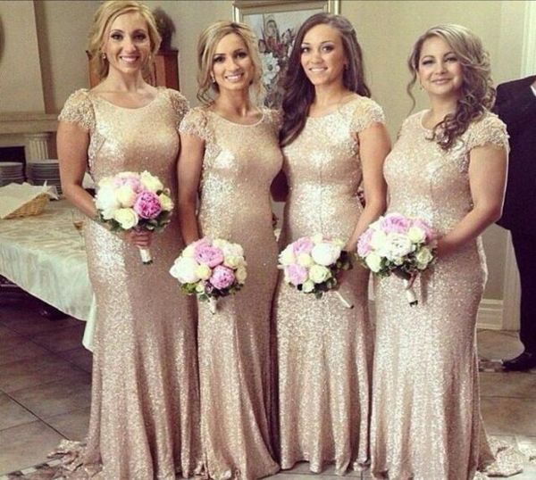 

shiny champagne sequins bridesmaid dresses with cap sleeves floor length custom made plus size backless bridesmaid dress pro9541038, White;pink