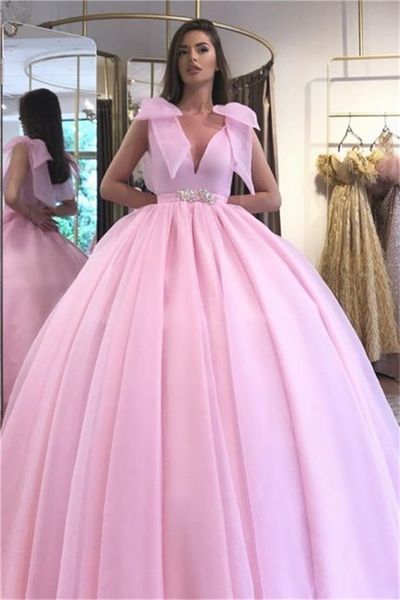 

quinceanera dresses princess pink deep v-neck crystal ball gown with plus size sweet 16 debutante party birthday vestidos de 15 anos 144, Blue;red