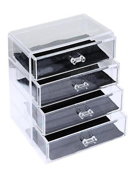 

whole1pc 4 layer drawer clear acrylic cosmetic makeup storage box display stand6881076, Black;white