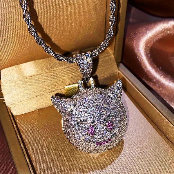 

exaggeration iced out micro pave zircon devil pendant necklace hiphop jewelry for women men gifts, Silver