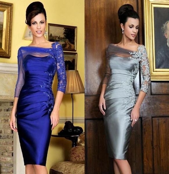 

2018 satin retro mother dresses off shoulder half sleeve sheer applique beads lace ruffles knee length bride of mother gowns9008160, Black;red