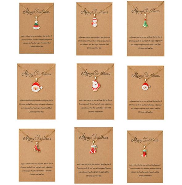 

2020 merry christmas necklace with gift card santa claus tree sock snowman pendant gold chains for women girls party jewelry8292182, Silver