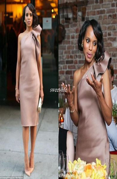 

new kerry washington celebrity dress bridesmaid party gowns one shoulder bow satin knee length sheath club cocktail dresses 20192927136, Black