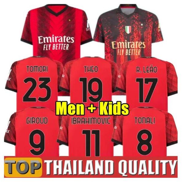 

23 24 ibrahimovic koche soccer jerseys 2023 2024 giroud de ketelaere r. leao tonali theo ac milans home football shirt special fourth 4th me, Black;yellow