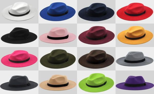 

new fashion hats for men women elegant fashion solid felt fedora hat band wide flat brim jazz hats stylish trilby panama cap2428402, Blue;gray