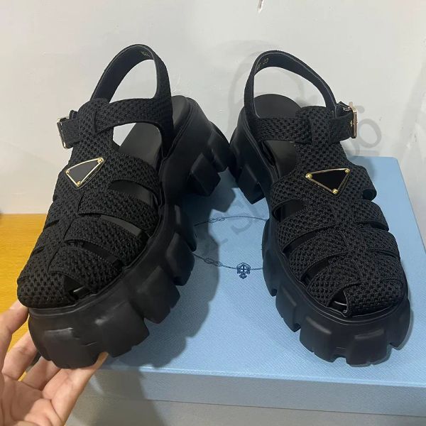 

casual shoes monolith crochet cage sandals sandali in tessuto intrecciato platform new womens designer pig design appearance beach sandale, Black