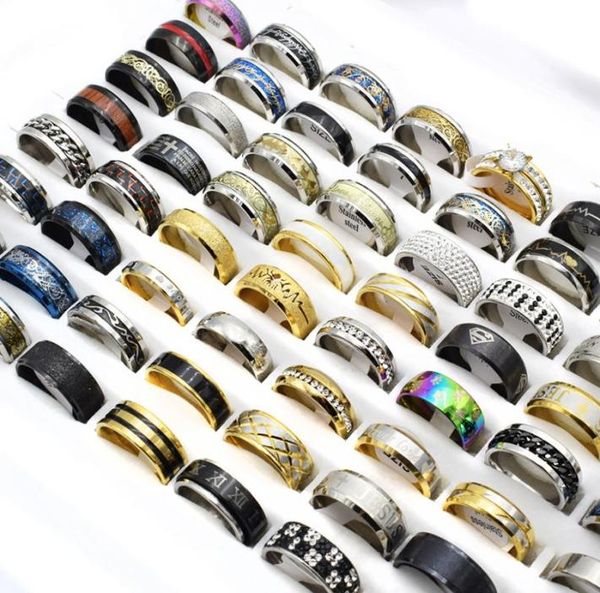 

20 pieces mix style fashion stainless steel rings for men and women heart stripe round bulk punk statement rings whole4308497, Silver