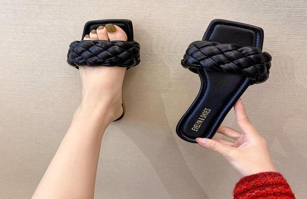 

chic women slippers 2021 women weave slippers flat shoes fashion leisure shoes blue beach shoe charm office women slippers x055995346, Black