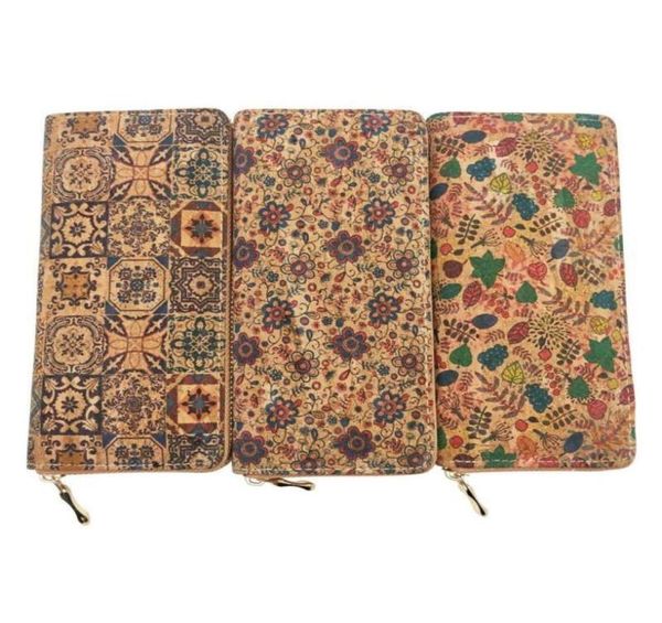 

wallets kandra portugal tile pattern print natural cork wallet 2021 wooden pu leather long copper zipper card holder whole84634751497702, Red;black