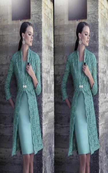 

turquoise plus size mother of bride dress with jacket long sleeves vintage lace knee length satin bride groom prom gowns52272349288, Black;red