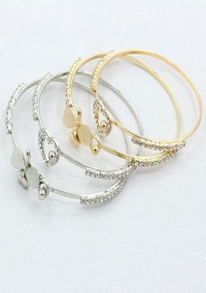 

exquisite luxury small incense peach heart clover bracelet cat eye full of drill bracelet fb173 mix order 20 pieces a lot charm br4831862, Golden;silver