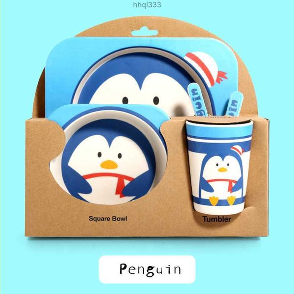 

icpd h4o5 dinnerware sets 5pcs/set cartoon dish tableware children feeding dishes kids baby natural bamboo fiber with bowl fork cup spoon pl