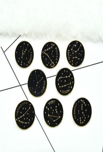 

cartoon black round badge constellation symbol meaning brooches enamel pins funny fashionjewelry lapel backpack feastival gift for1181048, Gray