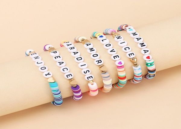 

colorful polymer clay disc beads strands bracelet ins style initial bead bracelets for summer women gift2164874, Black
