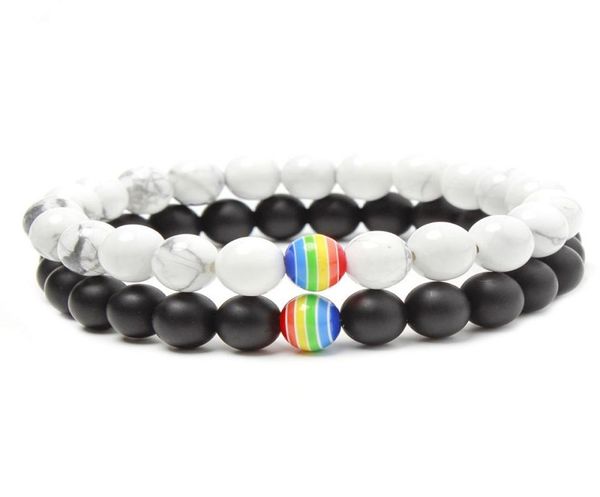 

8mm beaded bracelet rainbow strand white pine frosted stone couple bracelets fashion jewelry for women men bangle strands5865747, Black