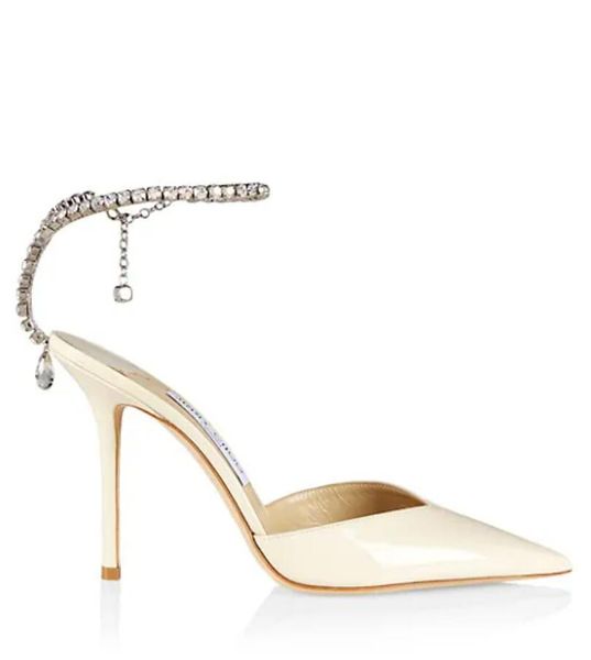 

summer saeda pumps woman sandal luxury designer sandals 100mm high heels white patent leather wedding party shoe pump pointy toe crystal str, Black