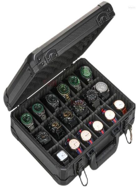 

watch boxes cases slots aluminum storage box suitcase case display mobile partition with flannelette soft pillow clock boxwatch 2860166, Black;blue