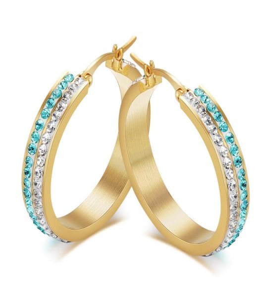 

titanium steel white and blue cubic zironia shiny gold earrings fashion joyas earring for women bijoux avoid allergy jewelry2536495, Golden;silver