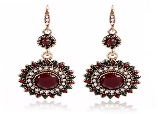 

new retro jewelry fashion colorful rhinestone round dangle earrings for women ethnic boho flower drop earrings kq3056283, Silver
