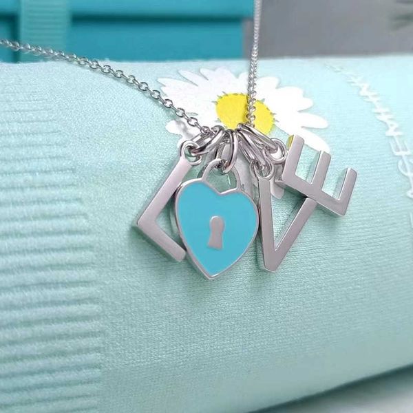 

original tiffay love heart shaped enamel pendant love lock small fashion necklace women's clavicle chain unique premium, Silver