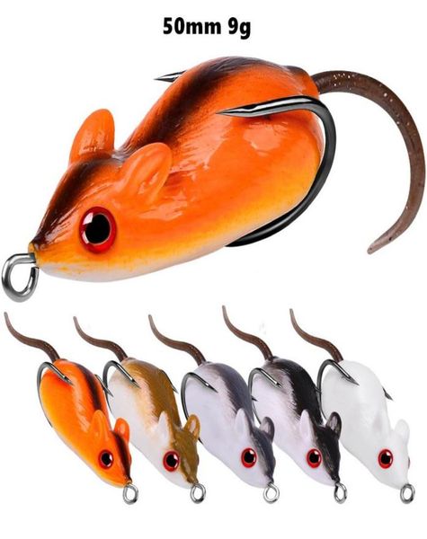 

50mm 9g mouse hook soft baits lures double hooks 5 color mixed silicone fishing gear 5 pieces lot wsb348159060