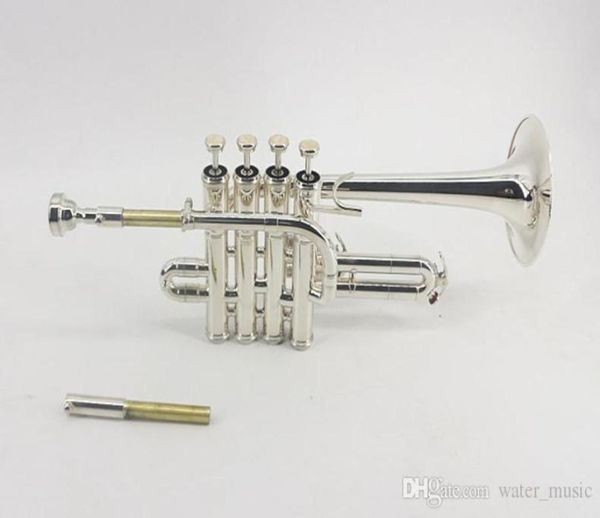 

professional new silver piccolo trumpet 4 piston horn bba 2 leadpipe mouthpiece5066379