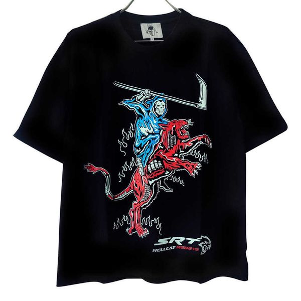 

lotas dodge t-shirt death sickle print tide loose short sleeve unisex, White;black