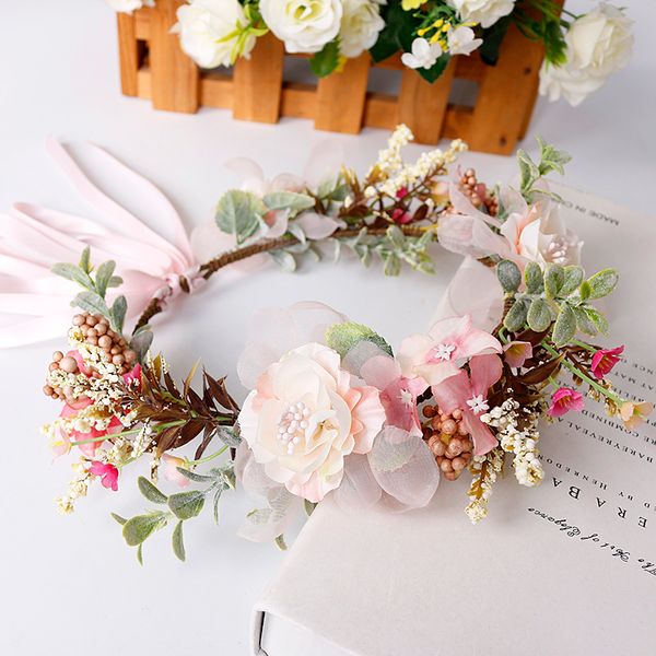 

green leaf lace up hair ornament fashion holiday colorful flower ring headwear children's hair band pink ribbon bow tie headband hh-003, Silver