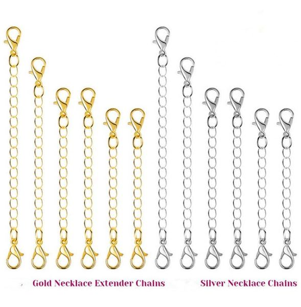 

whole 200pcs lot twoheaded lobster clasp stainless steel necklace tail chain bracelet extension chain 25mm50mm75mm100mm123096123, Silver