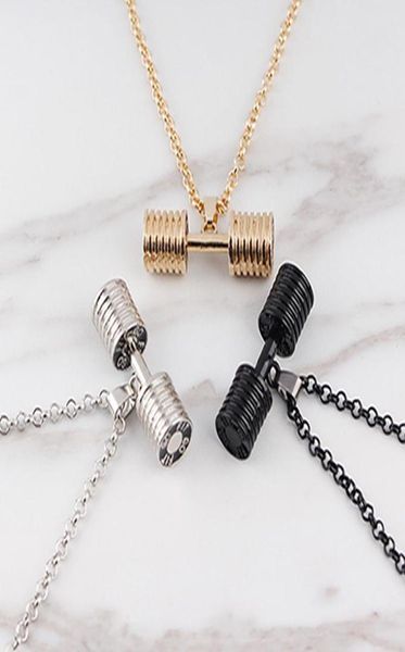 

chains round dumbbell pendant necklace bodybuilding gym fitness barbell for men women sport boho jewelry link chain fashion9331764, Silver