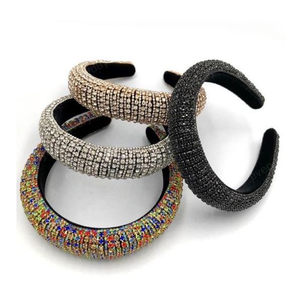 

new rhinestone hairbands for lady handmade padded crystal hair hoop wide headband women fashion hair accessories party gift8339031, Silver