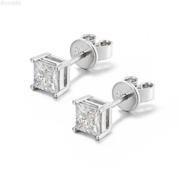 

boutique 925 sterling silver asscher cut moissanite stone women earring square moissanite stud earring for girl, Golden