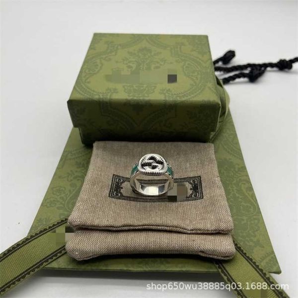 

70% off designer jewelry bracelet necklace 925 ancient green enamel trend hip hop hollowed out couple ring, Silver