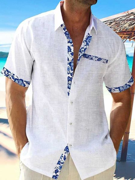 

men's linen shirt casual shirt summer shirt beach shirt black white pink short sleeve plain lapel spring summer hawaiian holiday clothi, White;black