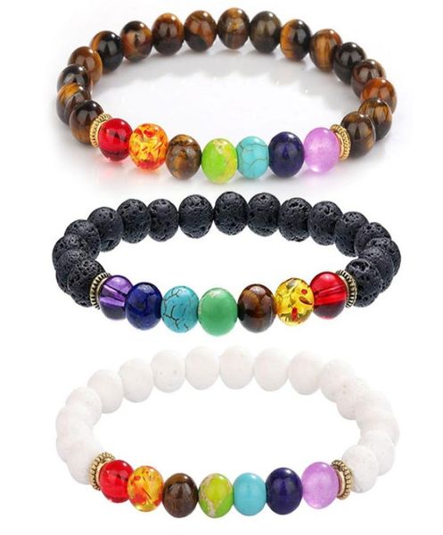 

8mm natural stone tiger eye strand bracelets for women men 7 chakra mala bead reiki healing meditation bracelet braided rope adjus6995452, Black