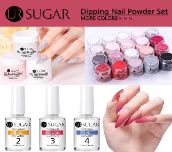 

ur sugar 30ml dipping nail powder set glitter nail art brush tools tols soak off base coat needed activator brush saver kit8773320, Silver;gold