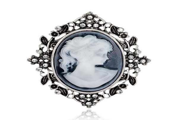 

new arrival antique gold silver color vintage brooch pins crystal jewelry queen cameo brooches rhinestone for women christmas gif3286044, Gray