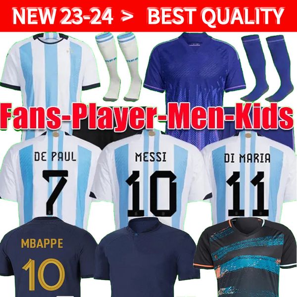 

3 star argentinas soccer jerseys mbappe french benzema griezmann football shirts 2023 messis j.alvarez di maria maillots de football nationa, Black;yellow